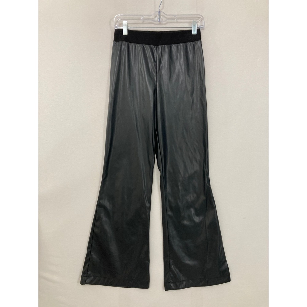 PLANET by Lauren G Black Vegan Leather Wide Leg Bell Bottom Pants size Small